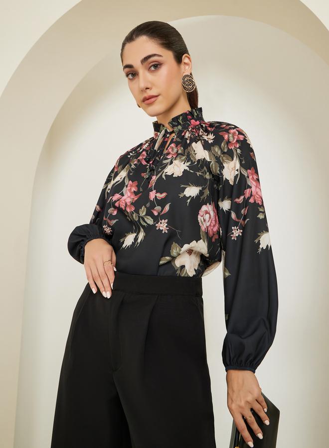 Styli Women Black Floral Printed Blouse - Image 2